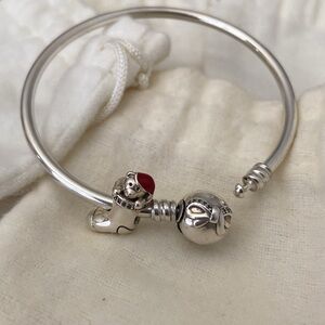 Authentic Pandora Dainty Bow Bangle with Retired Christmas Stocking Charm